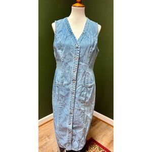 Vintage Faded Glory Denim Sleeveless Button Front Maxi Dress Women's Size 14